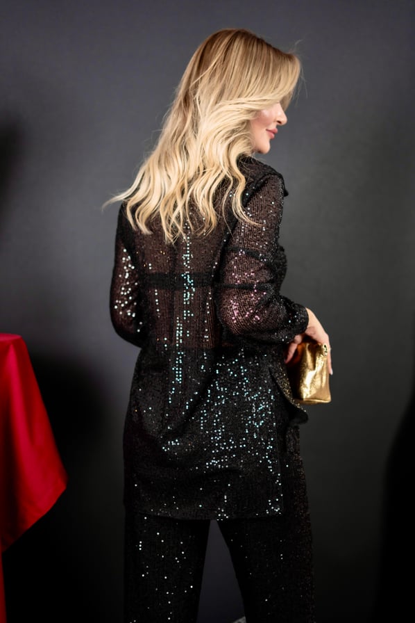 Siyah Transparan Pullu Gömlek