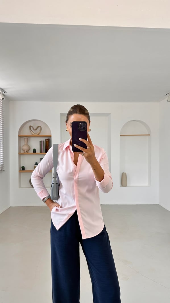 Slim Fit Toz Pembe Gömlek