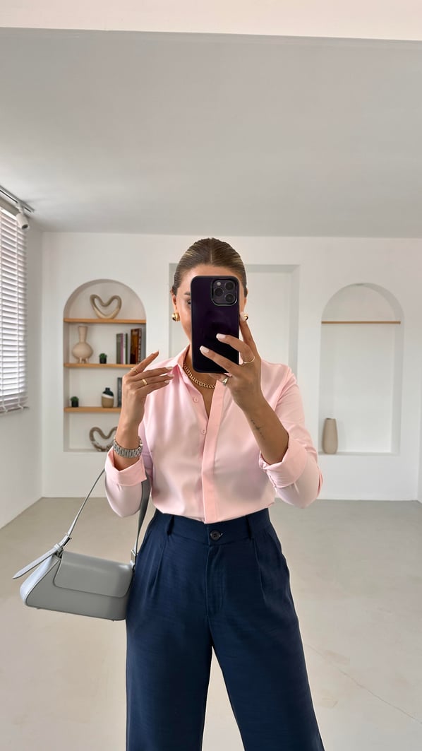 Slim Fit Toz Pembe Gömlek