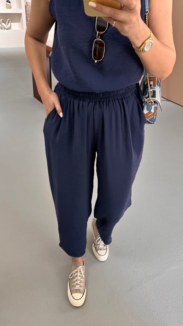 Slouchy Pantolon Bluz Lacivert Tensel Takım