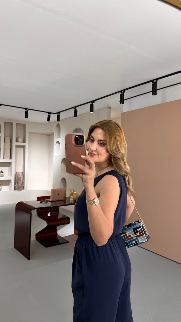 Slouchy Pantolon Bluz Lacivert Tensel Takım