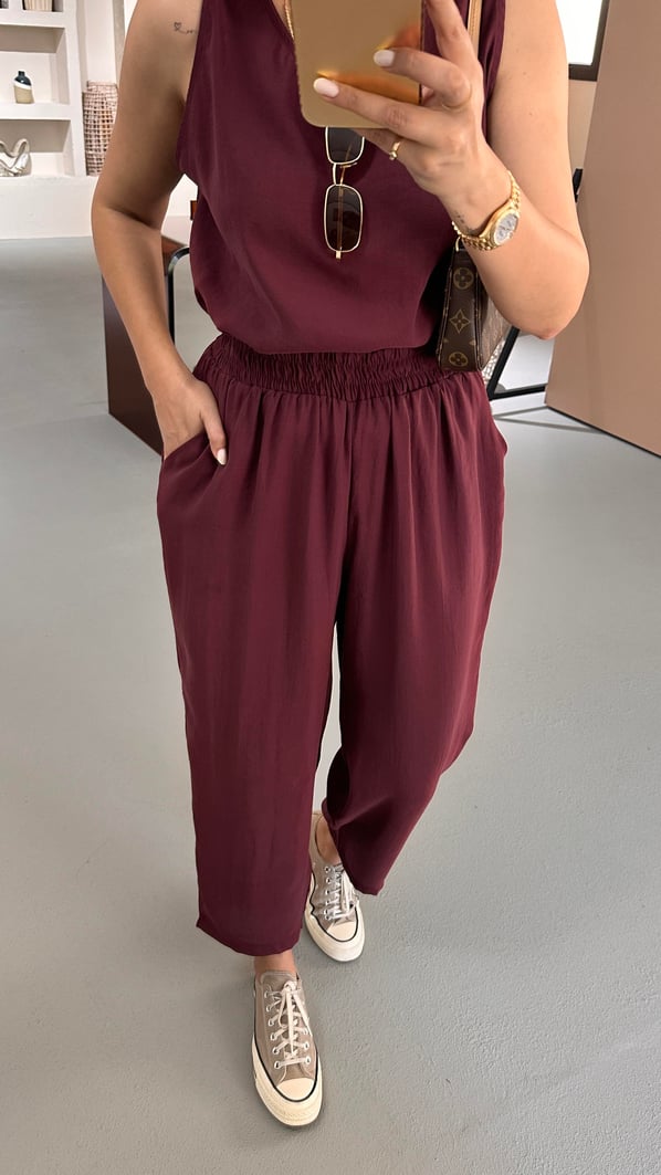 Slouchy Pantolon Bluz Mürdüm Tensel Takım