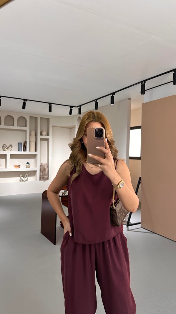 Slouchy Pantolon Bluz Mürdüm Tensel Takım