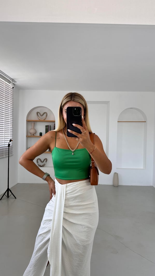 Spagetti Askılı Yeşil Crop