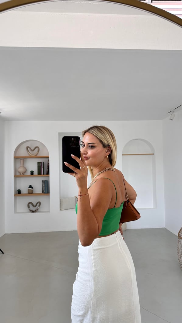 Spagetti Askılı Yeşil Crop