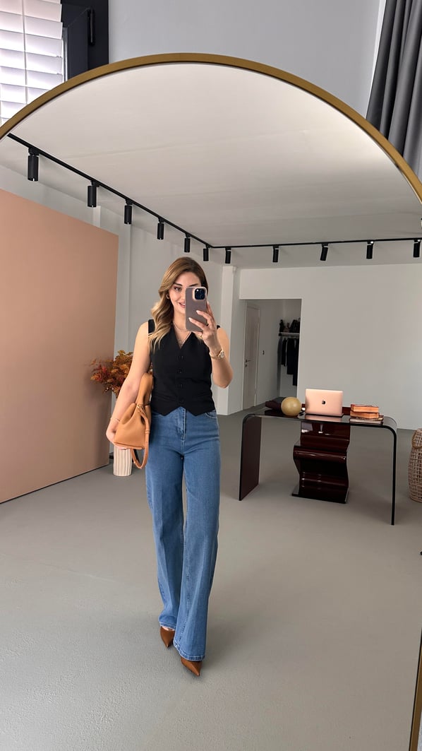 Süs Cep Detay Astarlı Siyah Yelek