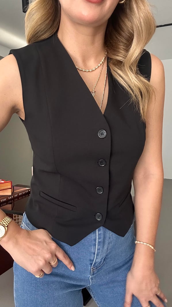 Süs Cep Detay Astarlı Siyah Yelek