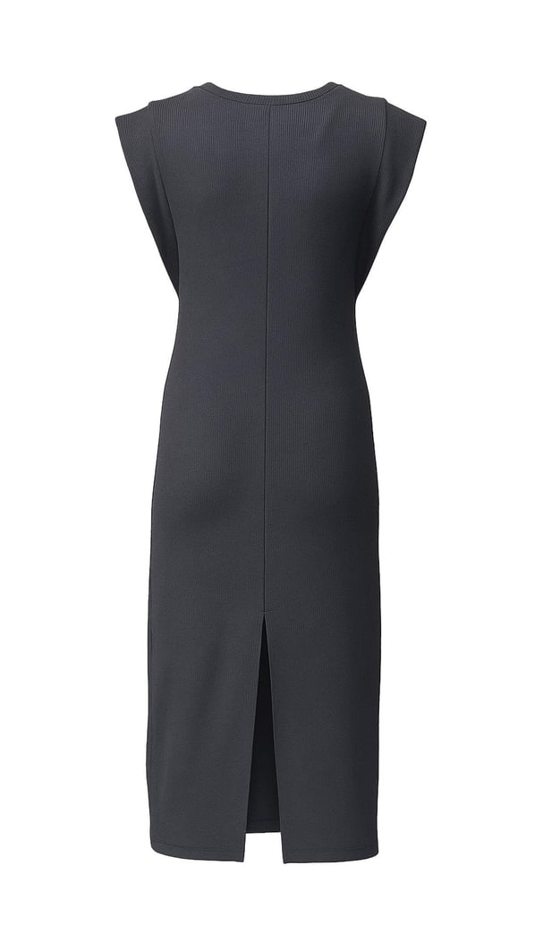 T Kol Yırtmaç Detay Dokulu Antrasit Elbise