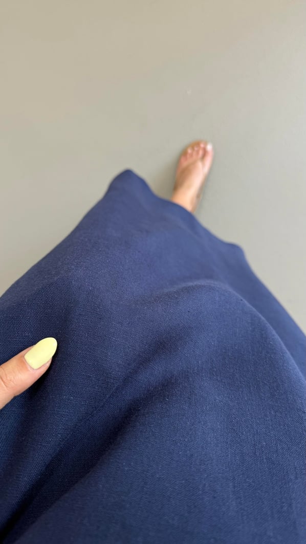 V Yaka Cep Detay Lacivert Keten Elbise