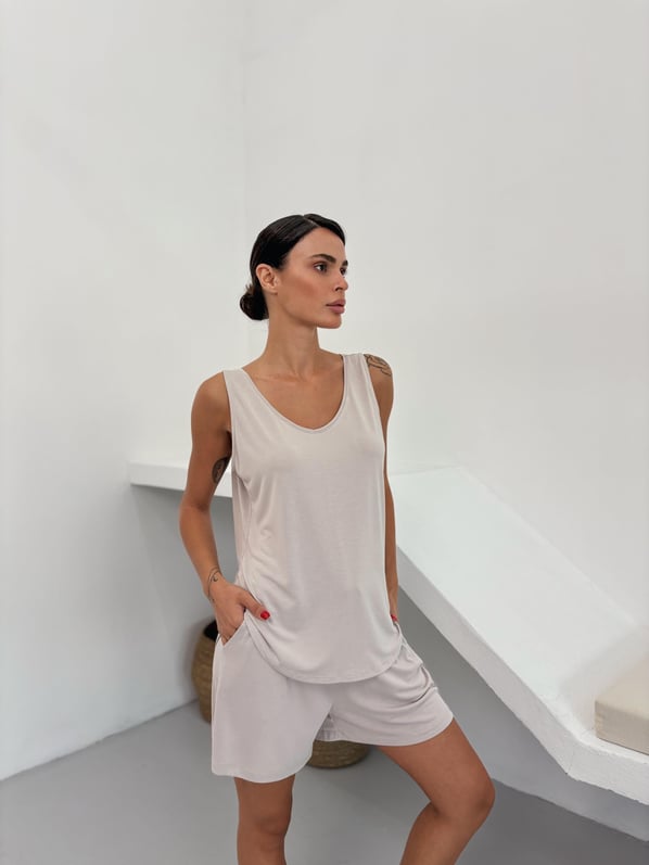 V Yaka Dökümlü Taş Modal Atlet