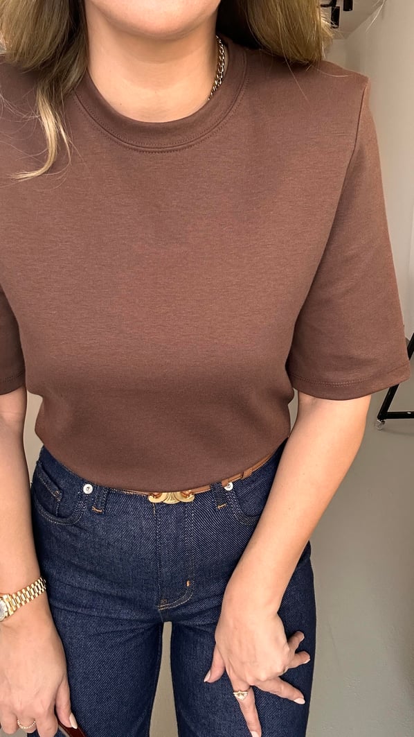 Vatkalı Kısa Kol Kahve Tok Basic Tshirt
