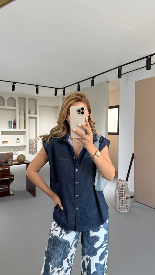 Vatkalı Oversize Denim Gömlek