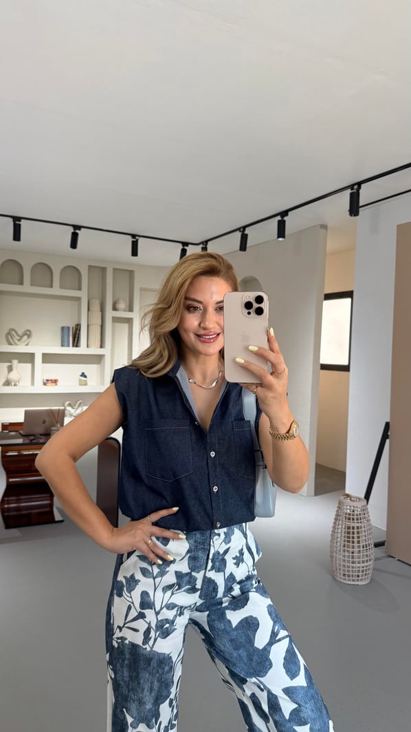 Vatkalı Oversize Denim Gömlek