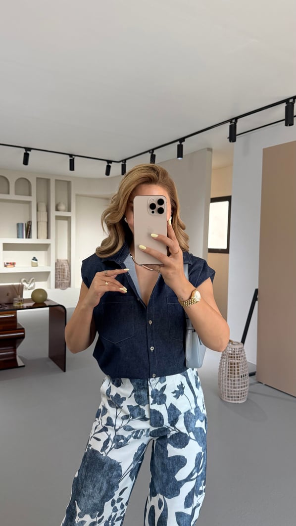 Vatkalı Oversize Denim Gömlek