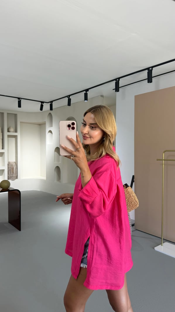 Yırtmaç Detay Fuşya Modal  Gömlek