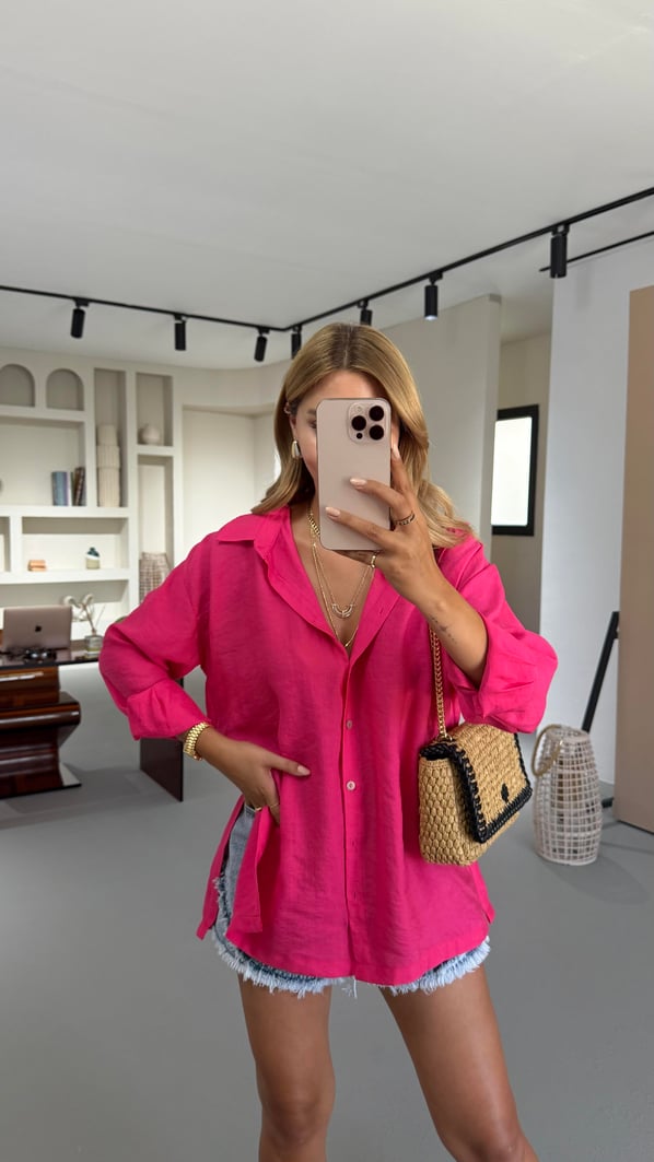 Yırtmaç Detay Fuşya Modal  Gömlek