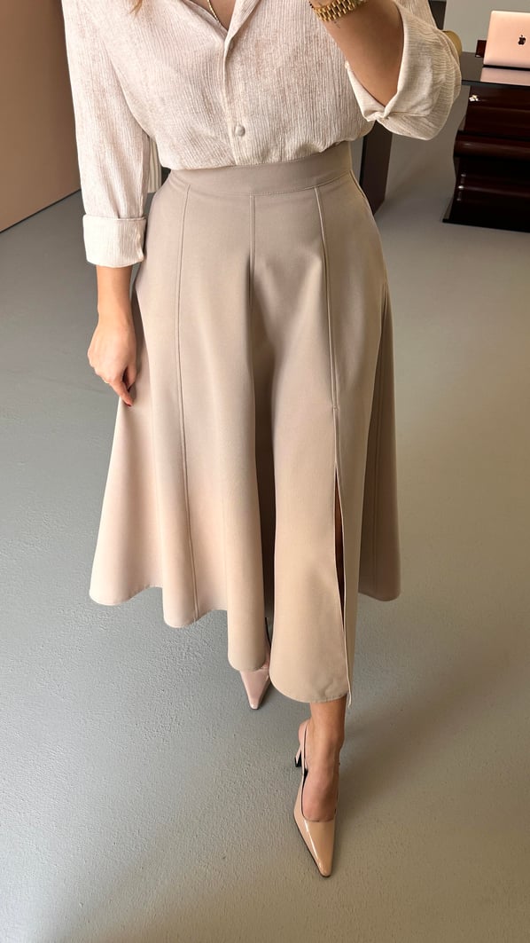 Yırtmaç Detay Taş Midi Çan Etek