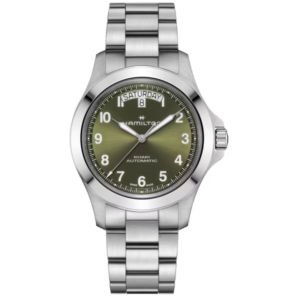 Hamilton Khaki Field King Day-Date 40mm H64475160 Otomatik Haki Yeşil Kadran Çelik Bileklik - Marmaris Gold Center