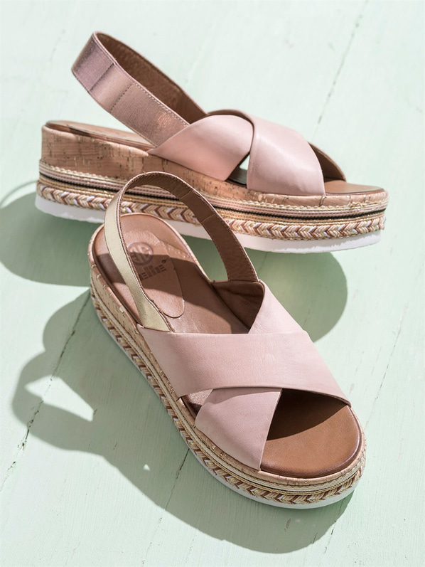 Pudra deri dolgu topuklu kadın sandalet - Elle Shoes