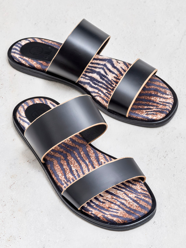 Siyah deri kadın düz terlik - Elle Shoes