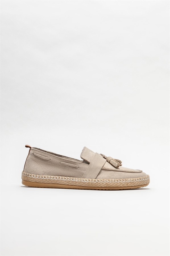 Bej Deri Erkek Espadril
