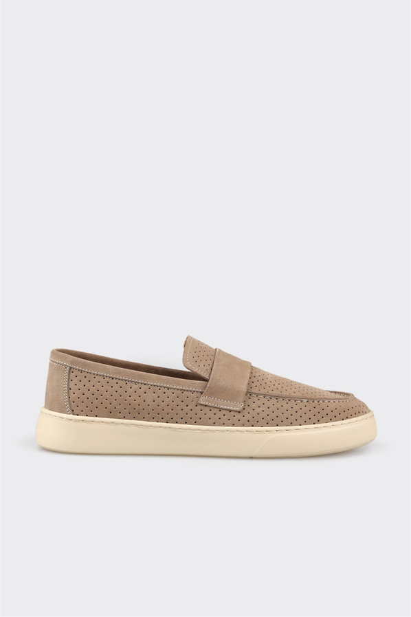 Bej deri ve süet erkek loafer, ofis stili için - Elle Shoes