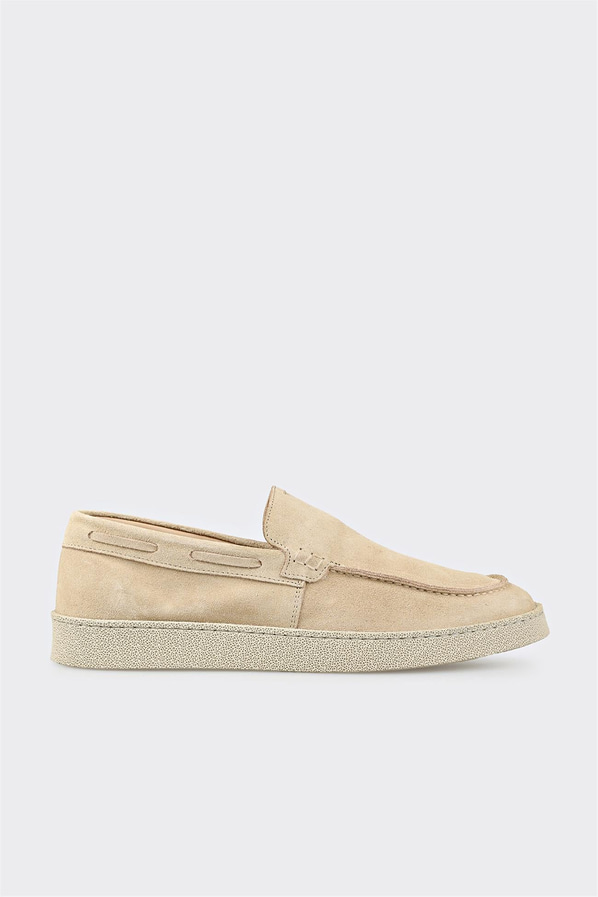 Bej deri ve süet simli düz erkek loafer, rahat kullanım için - Elle Shoes