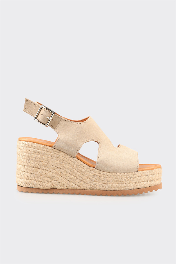 Bej Deri Kadın Dolgu Topuk Espadril