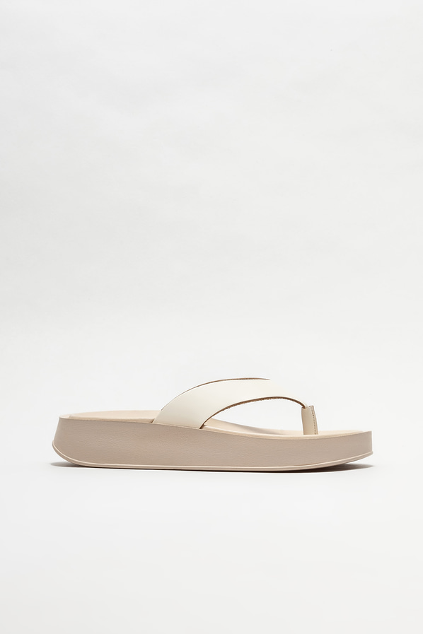 Bej deri dolgu topuklu kadın terlik - Elle Shoes