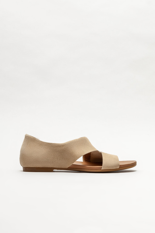 Bej deri düz kadın ayakkabı - Elle Shoes