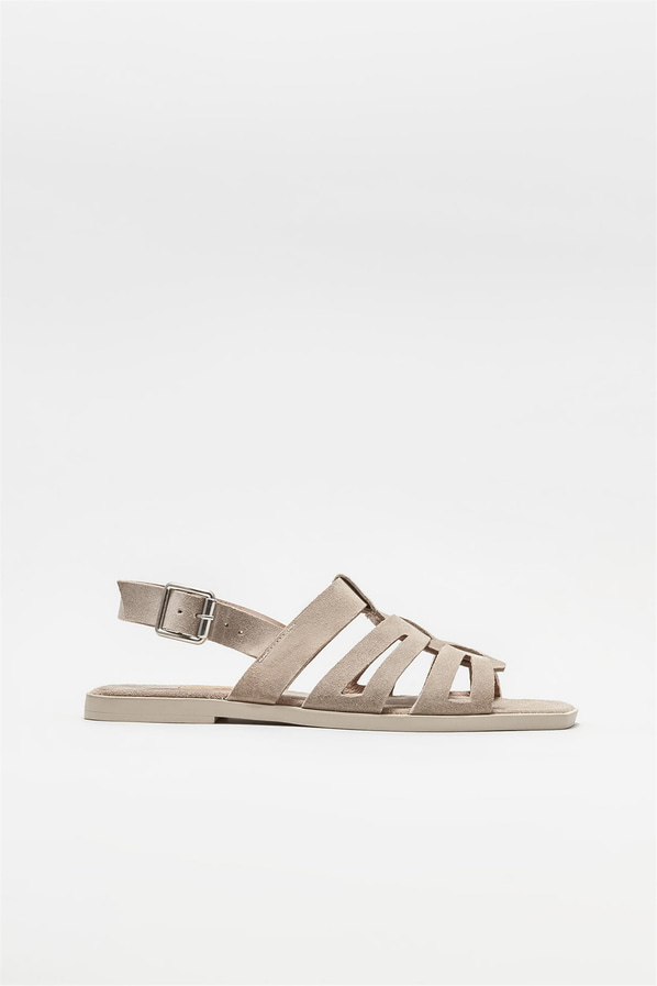 Bej deri düz kadın sandalet - Elle Shoes