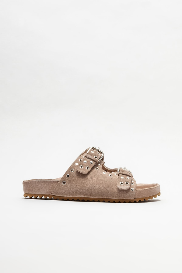 Bej deri düz kadın terlik - Elle Shoes