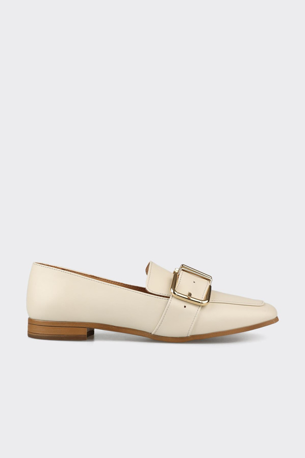 Bej deri kadın loafer, günlük kullanım için - Elle Shoes