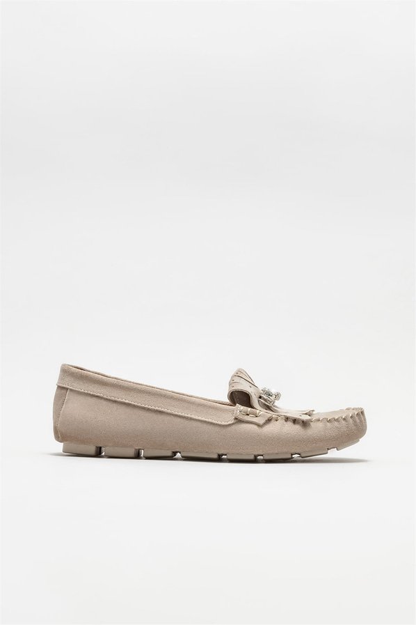 Bej deri kadın günlük ayakkabı, günlük kullanım için - Elle Shoes