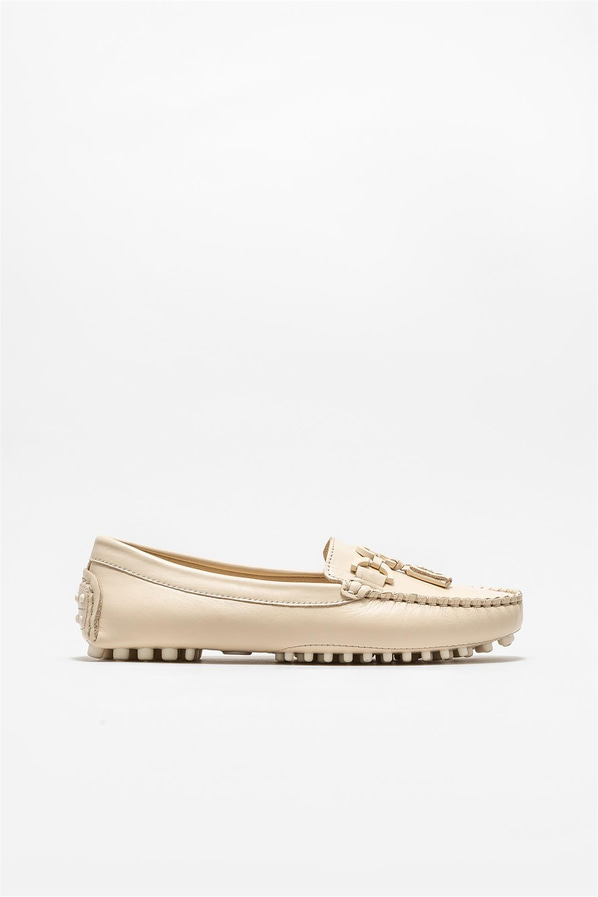 Bej deri kadın loafer, günlük kullanım için - Elle Shoes