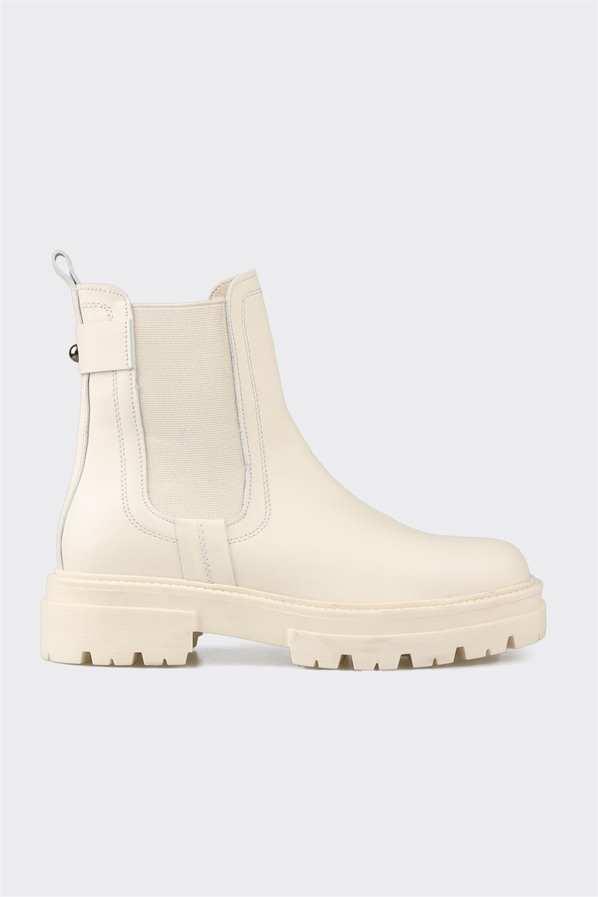 Bej deri kadın bot, rahat kullanım için - Elle Shoes