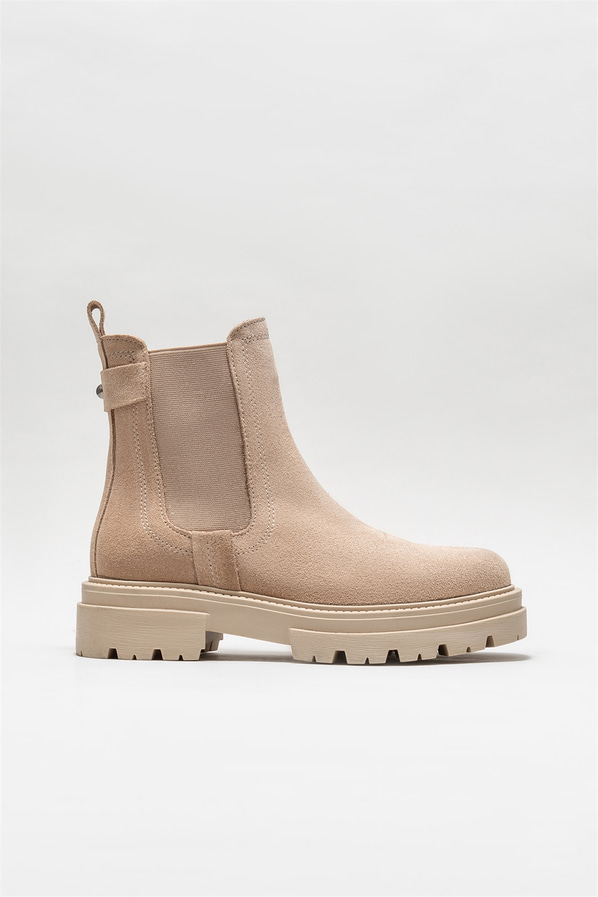 Bej deri kadın bot, günlük kullanım için - Elle Shoes