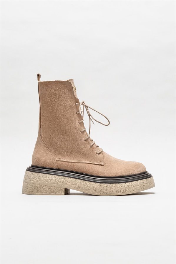 Bej deri kadın bot, günlük kullanım için - Elle Shoes