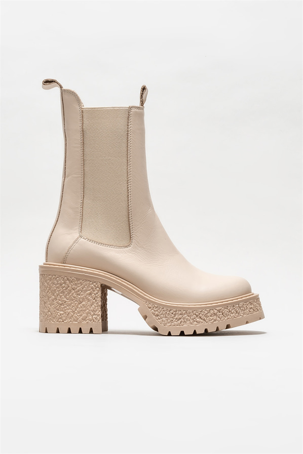 Bej deri kadın bot, günlük kullanım için - Elle Shoes