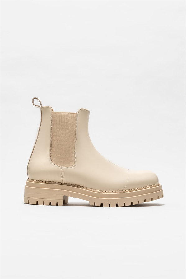 Bej deri kadın bot, günlük kullanım için - Elle Shoes