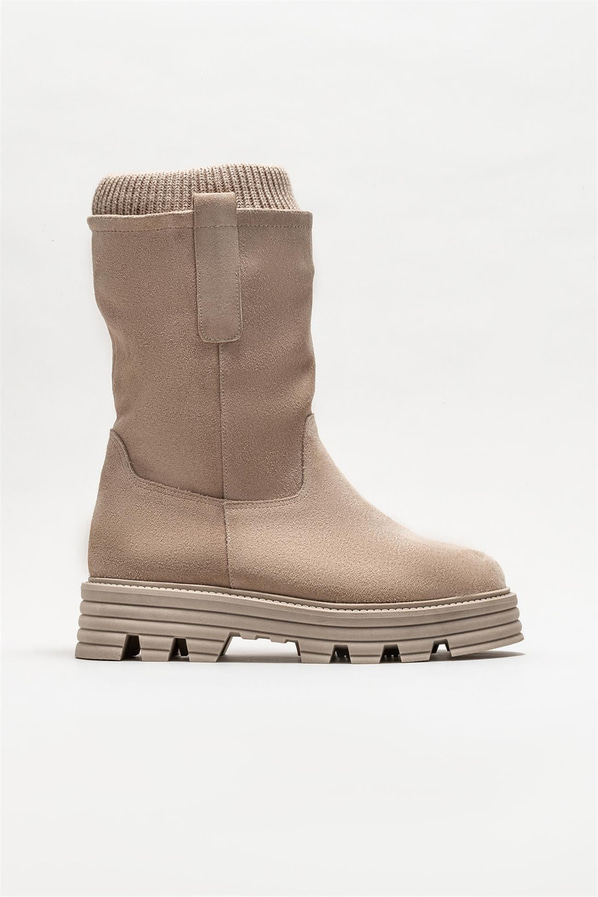 Bej deri kadın bot, günlük kullanım için - Elle Shoes
