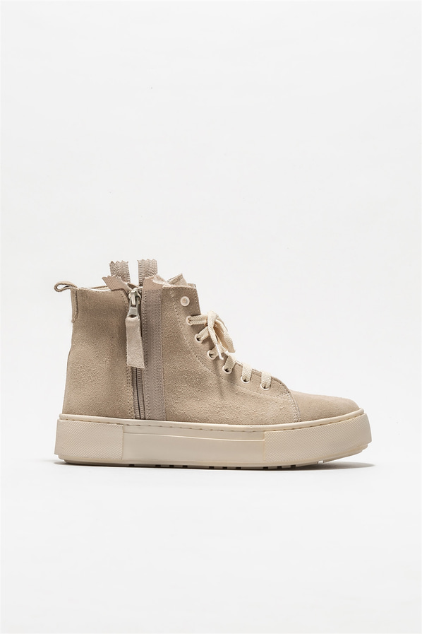 Bej deri kadın bot, günlük kullanım için - Elle Shoes