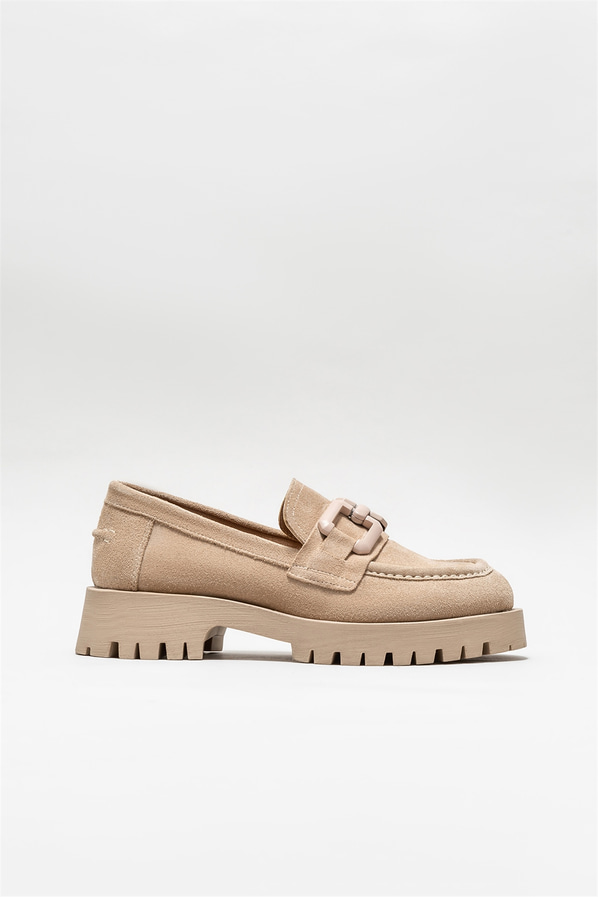 Bej deri kadın loafer - Elle Shoes