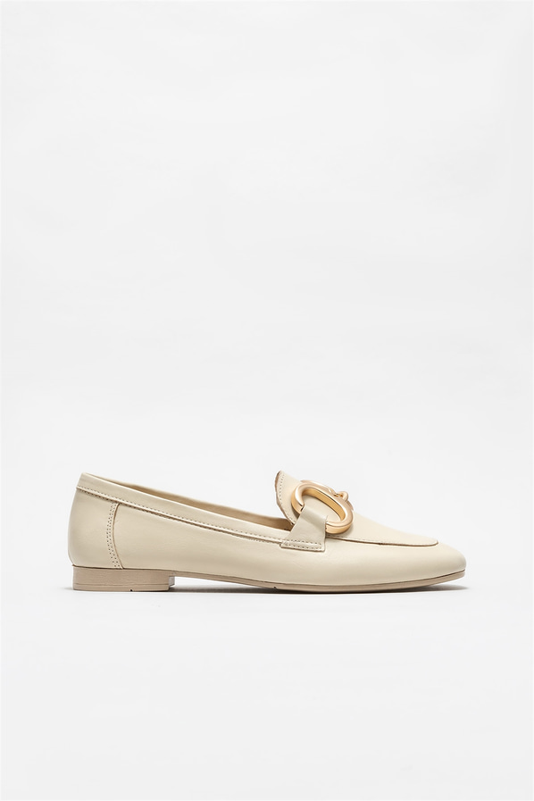 Bej deri kadın loafer - Elle Shoes