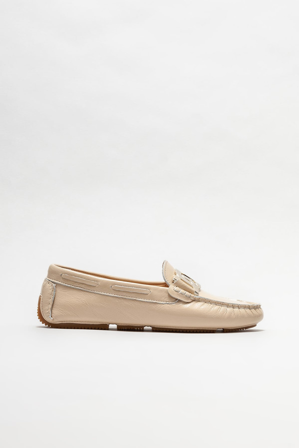 Bej Deri Kadın Loafer