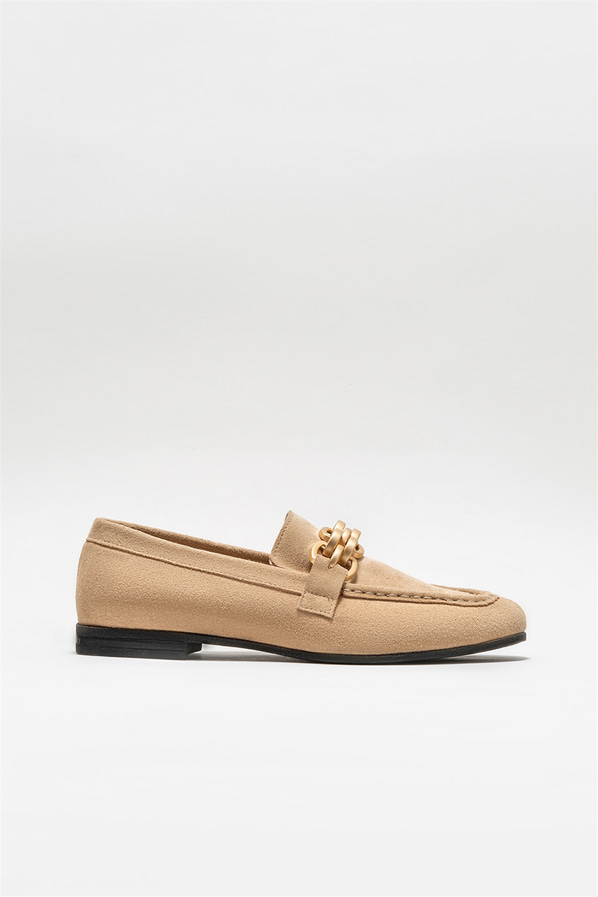 Bej deri kadın loafer - Elle Shoes