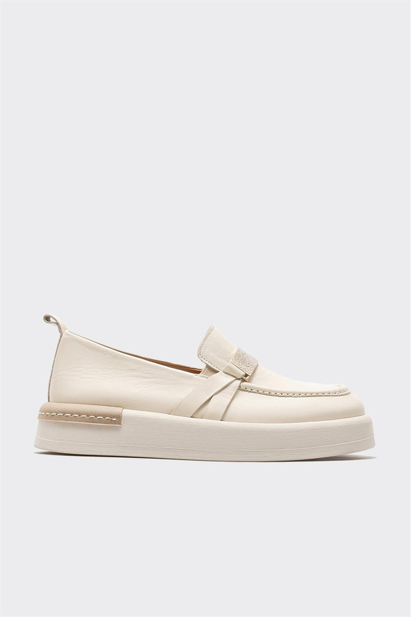 Bej deri kadın loafer - Elle Shoes