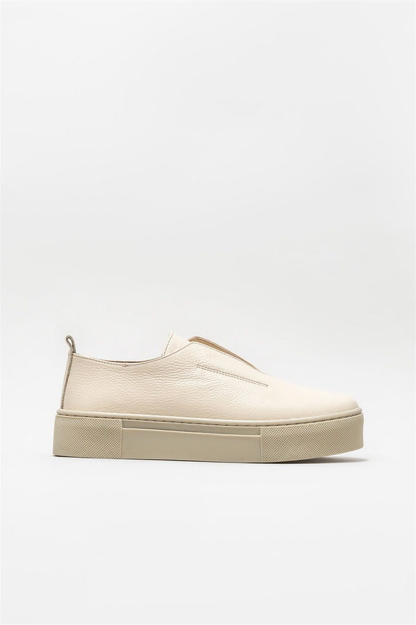 Bej deri kadın düz ayakkabı - Elle Shoes