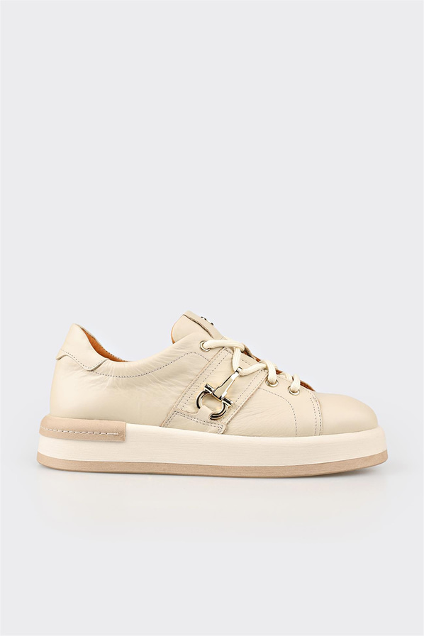 Bej deri kadın sneaker, rahat kullanım için - Elle Shoes