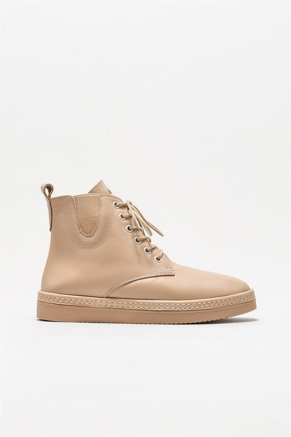 Bej deri kadın bot - Elle Shoes